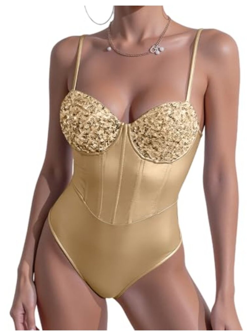 Sequin Bodysuit Top Boned Corset Sleeveless Sparkly Clubwear Party